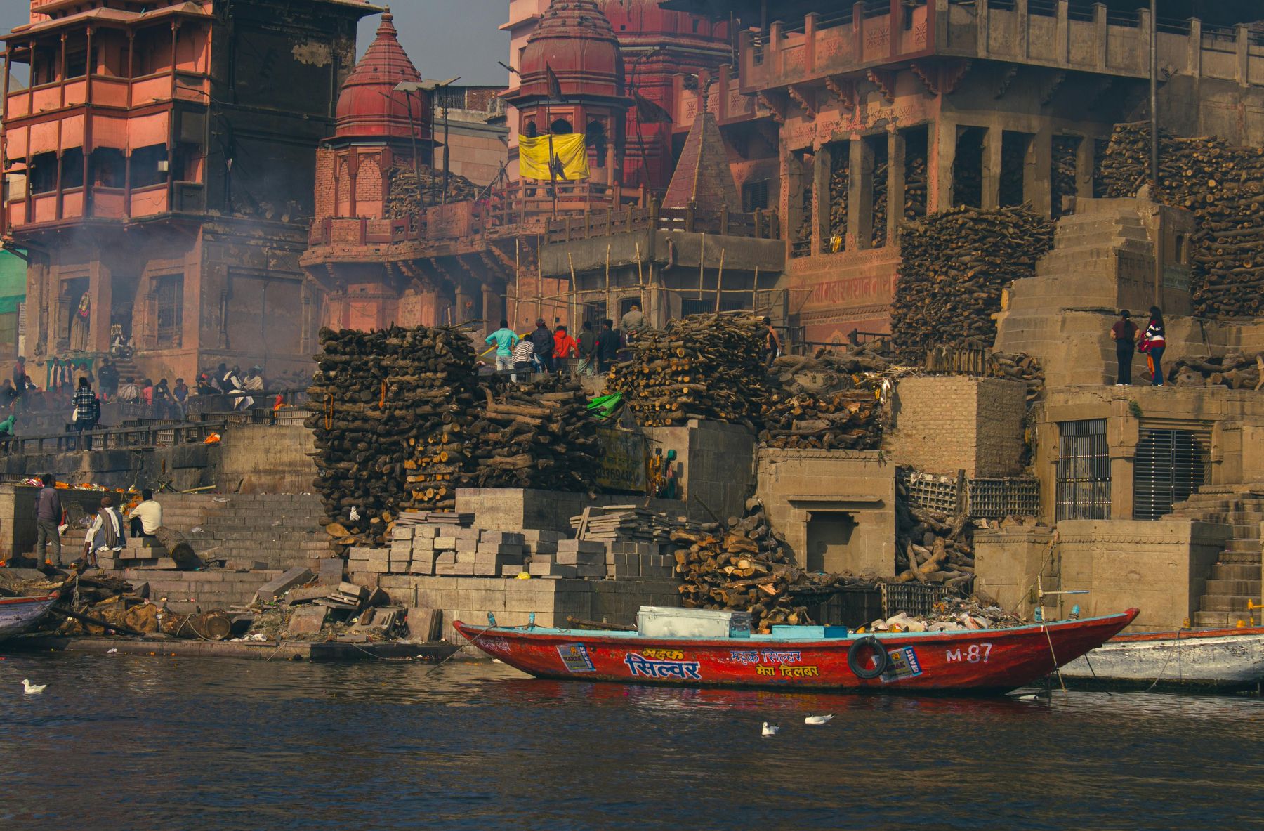 The ghats of Varanasi seen from the Ganga