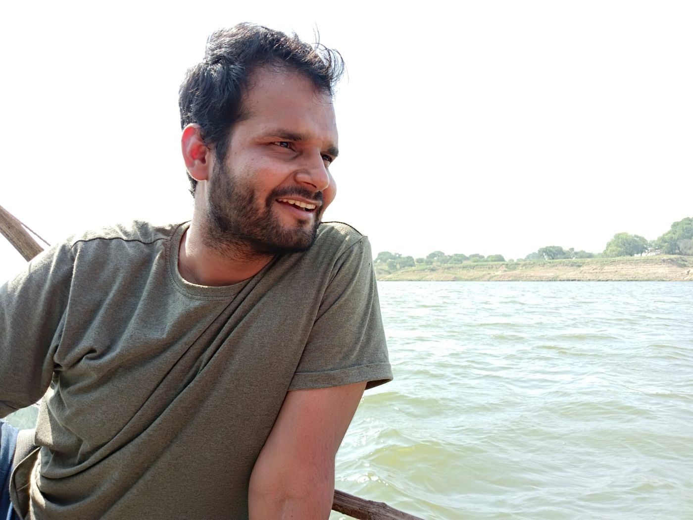 Sadashiv Chaturvedi on a boat during river fieldwork
